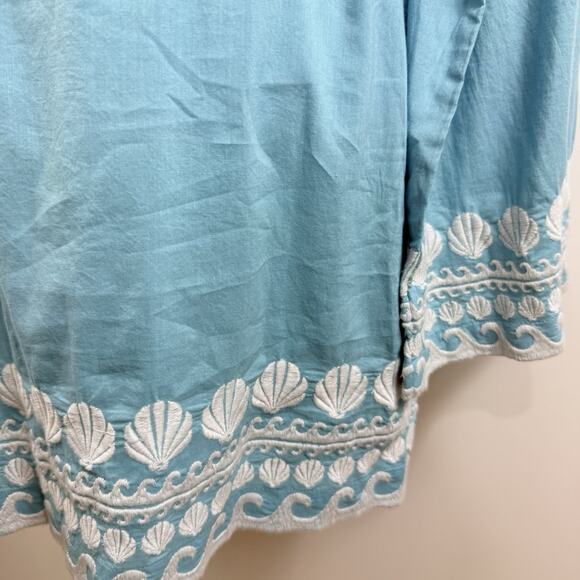 Show Me Your Mumu Malia Mini Dress Blue Capri Shells Small Embroidery Beach Boho - Picture 13 of 14